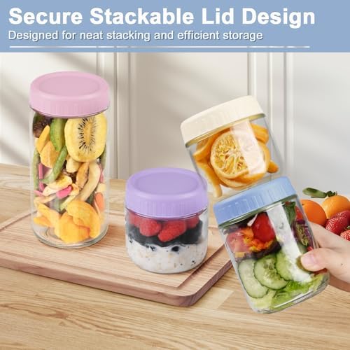 Overnight Oats Containers with Lids, 10 & 16 & 24 oz Wide Mouth Mason Jars with Lids, 6 Pack Glass Jars with Airtight lid for Chia Pudding Yogurt Salad, Meal Prer Oatmeal Jars