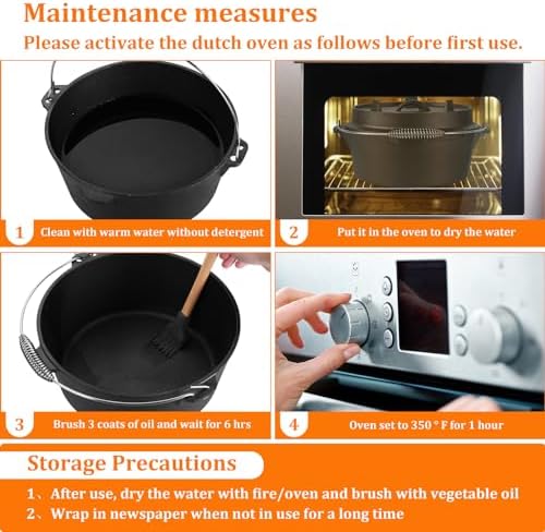 Leonyo 7QT Pre-Seasoned Dutch Oven Camping with Lid Lifter, 2-in-1 Pots