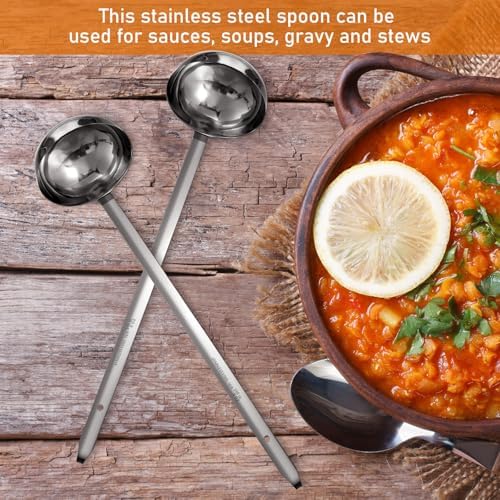 Meekoo 3 Pieces Stainless Steel Ladles with Pouring Rim Long Handle,8 Oz