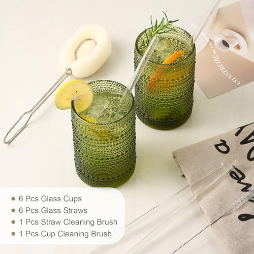 ZMOWIPDL Drinking Glasses Set of 6,15 oz Green Hobnail Glass Cups