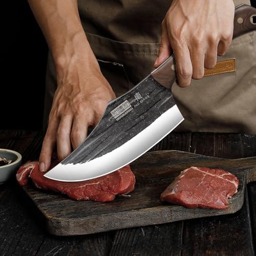 HOSHANHO Butcher Knife Set, Sharp Kitchen Knife Set & Roll Bag Gift for Men