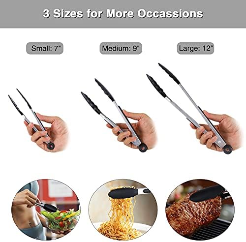 7/9/12 Inch Kitchen Tongs Set of 3, Cooking Tongs with Silicone Tips