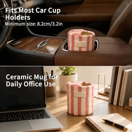 Ceramic Coffee Mug with Sip Hole, 12oz To Go Ceramic Mug Striped