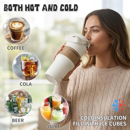 30oz Flip Straw Insulated Water Bottle with Handle, Leak Proof Stainless Steel Travel Coffee Mug, Double Wall Vacuum Tumbler for Cold Drinks, Gym Office Travel Essentials