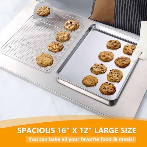 Homikit 16x12 Inch Stainless Steel Baking Sheet with Wire Cooling Rack Set