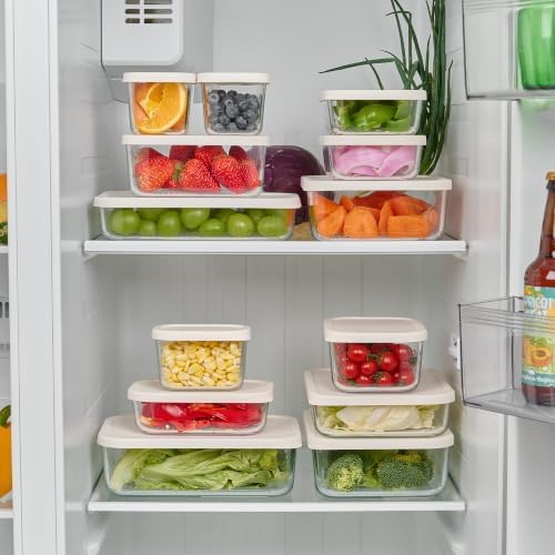 Glass Food Storage Containers with Lids — 4 Piece — 57.5 oz Glass with BPA-Free Leak Resistant Stackable Lids — Microwave, Oven & Dishwasher Safe — Ideal for Meal Prep & More - Vanilla Mist