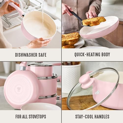 GreenLife 5QT Ceramic Nonstick Stockpot with Lid, Blush Pink