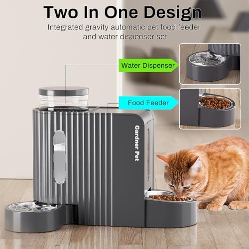 Gravity Automatic Cat Feeder, Water & Food Dispenser Set, Stainless Bowls