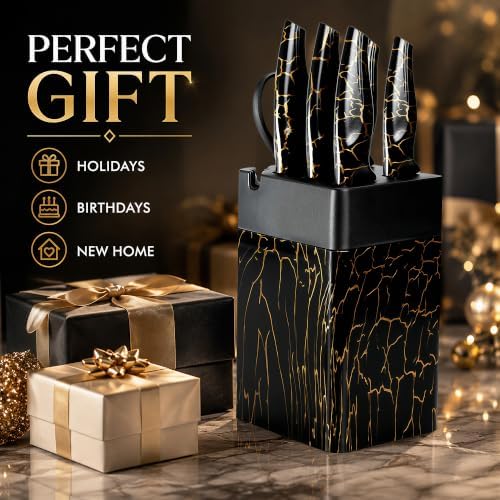 8 Pieces Kitchen Knife Block Sets, Dishwasher Safe, Black