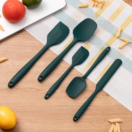 Silicone Spatula Set,5 Piece Food Grade Rubber Spatulas,Dark Green