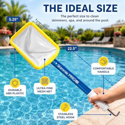 Skimmie Pro (Short Version) 22.5” Pool Skimmer: Lightweight, Fine Mesh Net, & Stainless Steel Hook – Ideal for In-Ground/Above-Ground Pools, Fountains, Ponds, Hot Tubs, & Cold Plunges