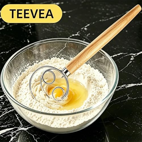 TEEVEA Danish Dough Whisk Stainless Steel Wooden Handle for Sourdough Bread (Pack of 2)