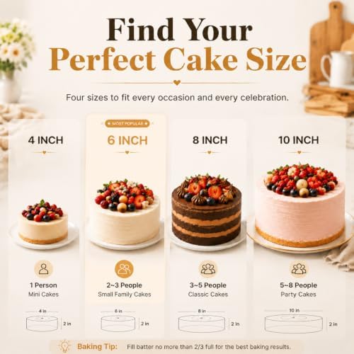 Vinino 6 Inch Silicone Round Cake Pans, 3 Pack with Metal Frame