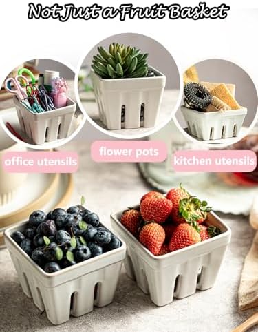 Gomakren Ceramic Berry Bowl Set of 2 Square Strawberry Basket, Cream White