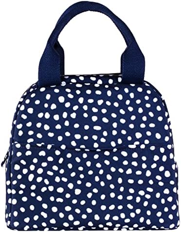 Steel Mill & Co. Insulated Lunch Tote Bag for Women, Navy Dots