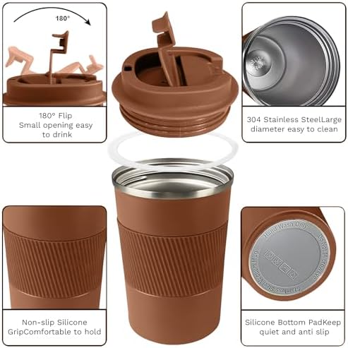 Insulated Travel Coffee Mug, Stainless Steel Coffee Cup with Leakproof Lid