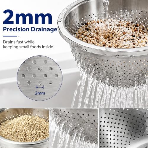 Palksky 2QT Stainless Steel Colander and Mixing Bowl Set