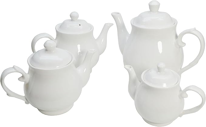 White Porcelain Teapot, Lotus Tea Pot Coffee Tea Water Pot Vintage Ceramic Gooseneck Kettle (35oz)