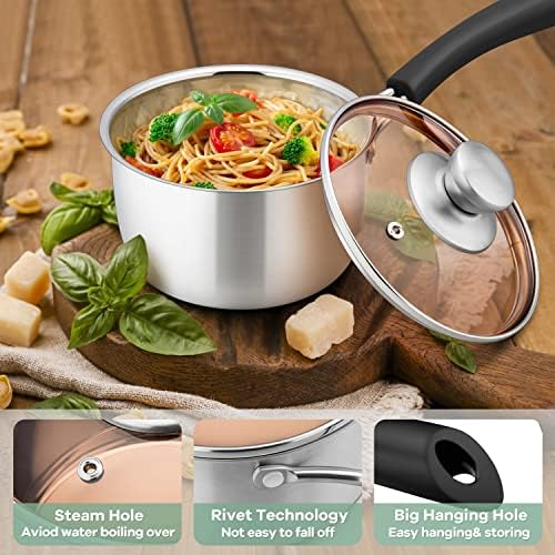 Herogo 1 Quart Saucepan with Lid, 18/10 Stainless Steel Small Sauce Pan Pot, 1Qt Saucepan for Gas Electric Stove Top Camping, Healthy & Rust Free