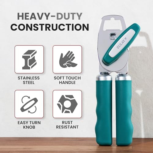 Zulay Kitchen Manual Can Opener Heavy Duty Patented Stainless Steel, Jade