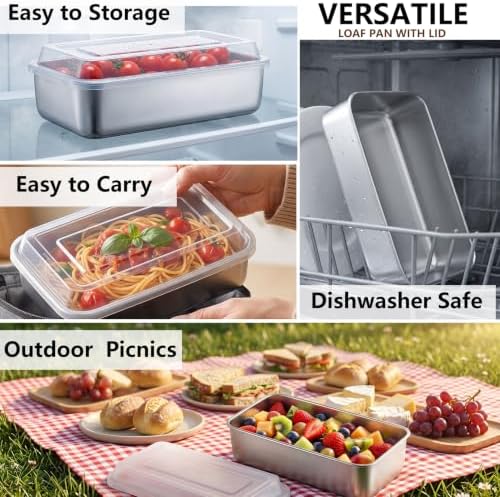 LIANYU 9 x 5 Inch Loaf Pan with Lid, Stainless Steel Bread Pan, Set of 2