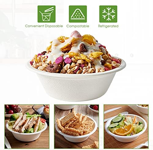 Vplus 200 Pack 12 OZ Compostable Paper Bowls, Bagasse Bowls，White