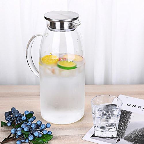 Purefold 100 Ounces Large Glass Pitcher with Lid, Hot/Cold Water Glass Jug
