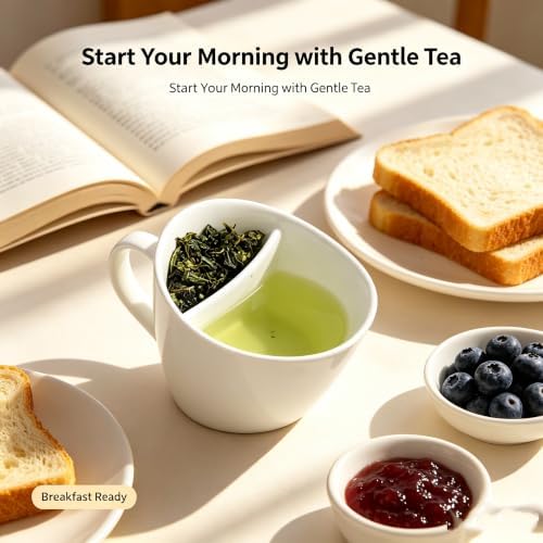 Creative Tilt-to-Brew Smart Teacup, Separate Tea & Water Design Ceramic Integrated Tea Separation tilt Tea Cup, Adjustable Solubility, Easy to Use (green)