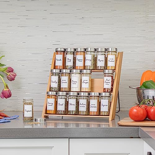 Orii 18 Jar Bamboo Compact Spice Rack with Spices Included & 5-Year Free Spice Refill Program for Countertop or Kitchen Drawer with Glass Jars