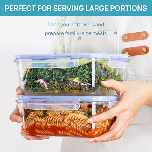 Vtopmart 2Pack 1860ml/63oz Large Glass Storage Containers With Lids, Blue