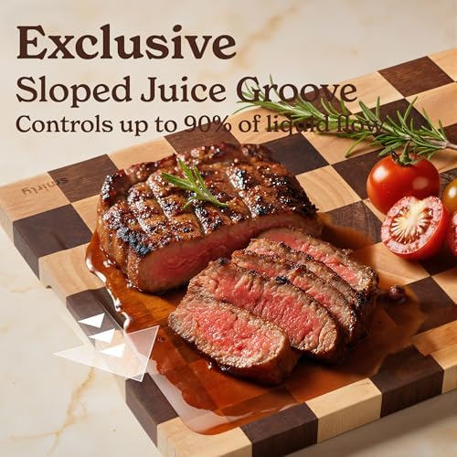 SMIRLY Cutting Board for Kitchen, 3 Pcs Rubberwood Cutting Board with Stand