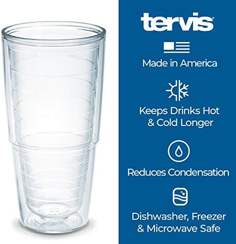 Tervis Clear & Colorful Tabletop Made in USA Double Walled Insulated Tumbler Travel Cup Keeps Drinks Cold & Hot, 24oz, Clear