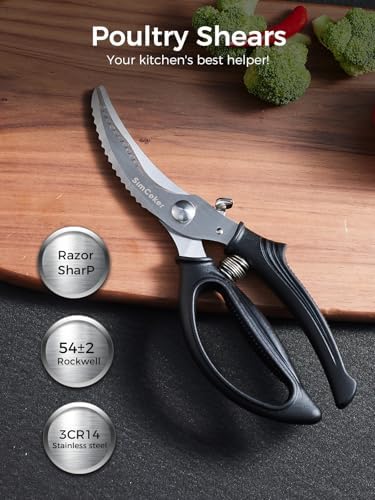 Poultry Shears, Heavy Duty Kitchen Shears With Anti-Slip Handle & Safety Lock, Poultry Scissors for Meat, Chicken, Bone,Turkey, Fish, Spring Loaded, Dishwasher Safe