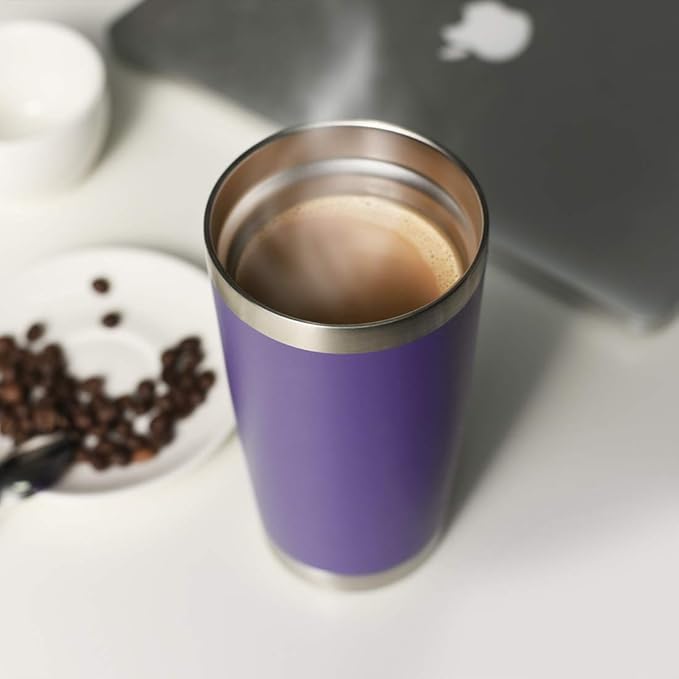 DOMICARE 20oz Stainless Steel Tumbler Bulk with Lid, Double Wall Vacuum Insulated Travel Mug, Powder Coated Coffee Cup, Powder Purple, 1 Pack