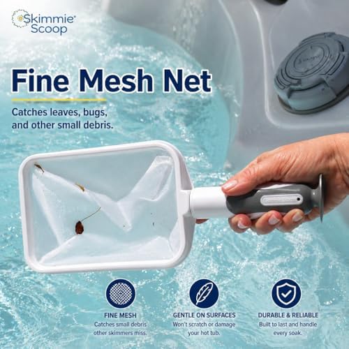 The Skimmie Scoop - Patented Handheld Skimmer with Fine Mesh Net for Spa, Hot Tub, Cold Plunge and Small Pool Cleaning - Lightweight and Durable with Powerful Suction Cup - Clean Out Filter (White)