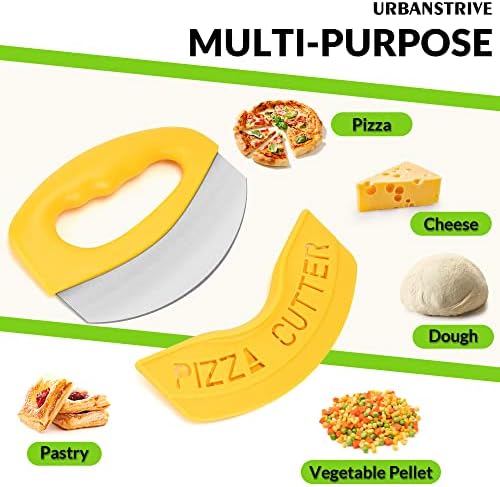 Urbanstrive Heavy Duty Stainless Steel Pizza Cutter with Cover, Super Sharp Blade Pizza Knife Pizza Cutter Rocker, Perfect Kitchen Gadgets for Pizza Cutting Home Essentials (Yellow)