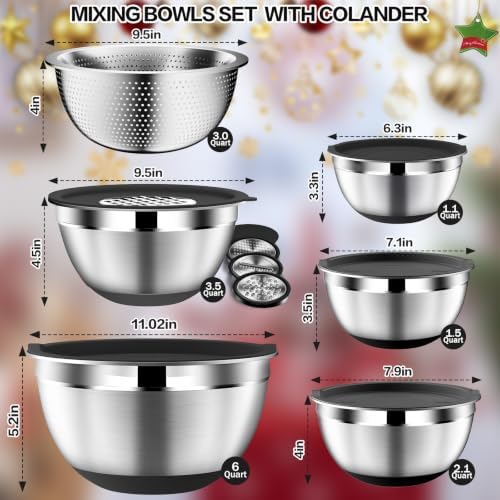 DUTZUN Kitchen Appliances, Large Mixing Bowls with Lids Set & Colander