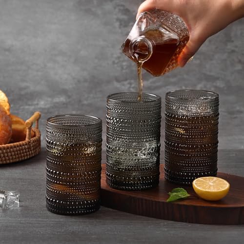 Moretoes 12 Pack 15 Oz Gray Large Hobnail Drinking Glasses Set
