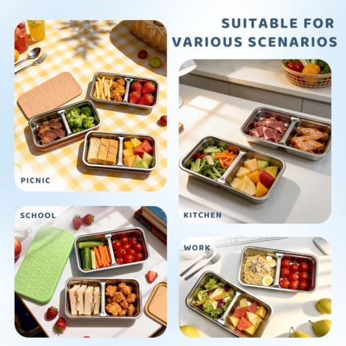 15 oz Snack Containers for Kids, Stainless Steel Lunch Box 3 Pack