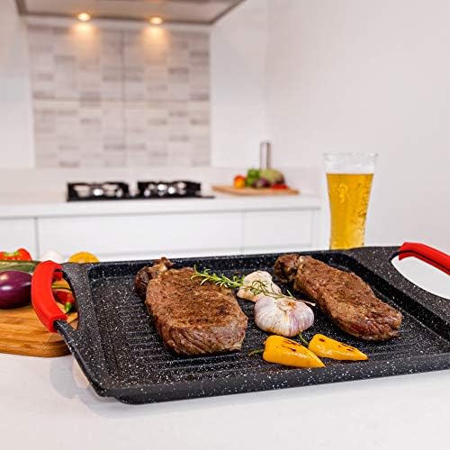 Moss & Stone Griddle Aluminum BBQ, Rectangle Grill Pan for Indoor Cooking