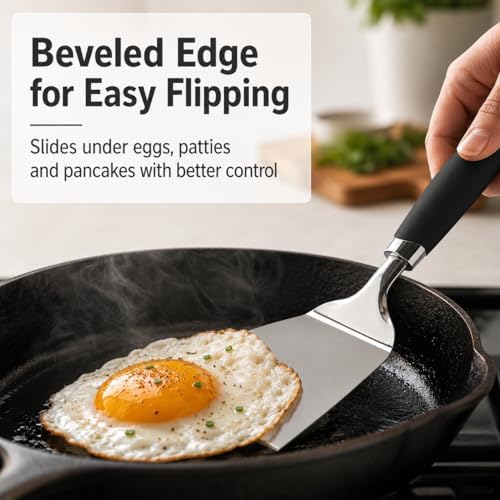 9.8 Inch Wide Turner Spatula, 304 Stainless Steel for Grills, Black