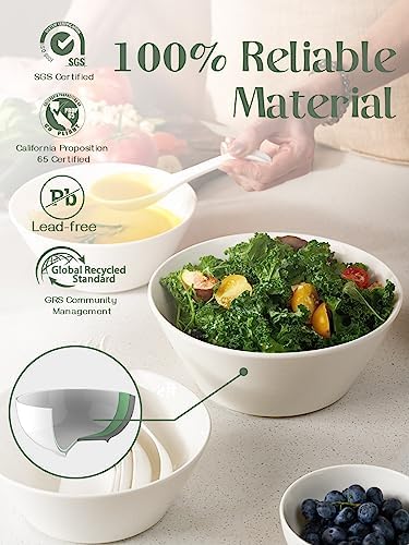 DOWAN Large Salad & Soup Bowls - 60 OZ Ceramic White Bowls for Ramen, Pho, Pasta, Fruit and Snacks - Set of 4, Microwave & Dishwasher Safe