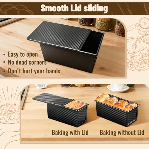 3 Pack Pullman Loaf Pans, Bread Pans with Lids, Black