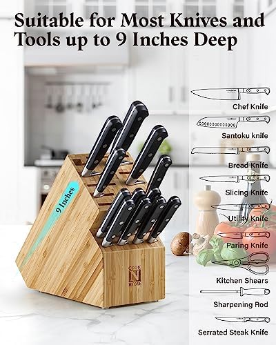Cook N Home Bamboo Knife Block 20-Slot Universal Knife Holder Countertop