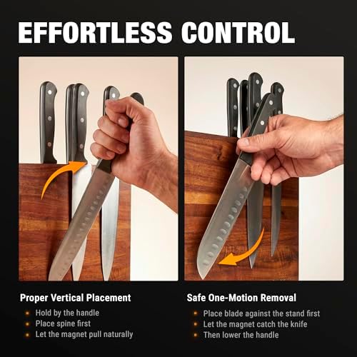 Magnetic Knife Block, Double Sided Acacia Wood Knife Holder Rack, Countertop Stand for Kitchen Knives Storage with Strong Magnets 12 x 10 Inch