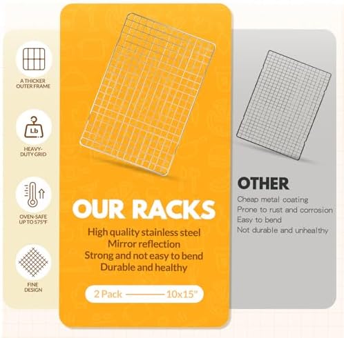 2 PCS Cooling Racks for Cooking and Baking, 15x10 Inches Stainless Steel Cooling Rack, Sheet Pan with Wire Rack for Baking Sheet, Bacon Rack Oven Safe Fits Jelly Roll Sheet Pan