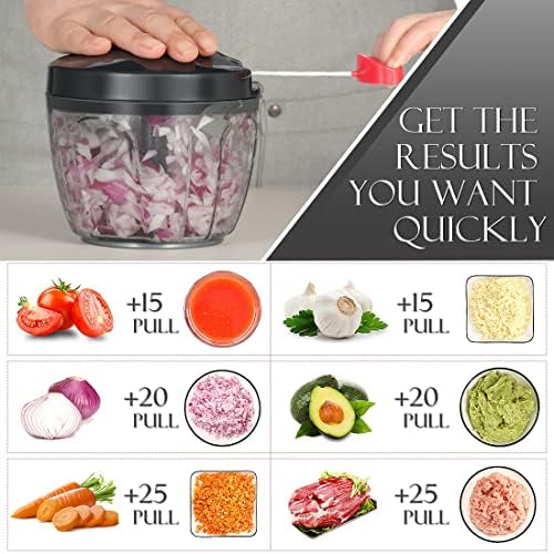 Ourokhome Manual Food Processor Vegetable Chopper, Portable Hand Pull String Garlic Mincer Onion Cutter for Veggies, Ginger, Fruits, Nuts, Herbs, etc., 650ml, Black