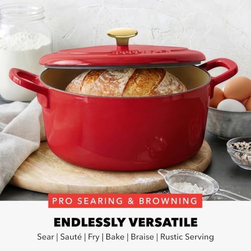 GreenPan x Bobby Flay 5.5QT Enameled Cast Iron Dutch Oven With Lid, Red