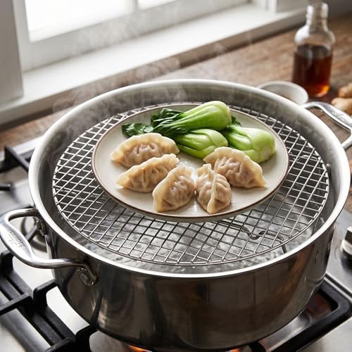 TrueCraftware- 12-3/4” Round Steamer Rack/Cooling Rack Nickel Plated- Steamer Insert Steaming Rack Steam Tray Multi-functional Steamer Basket Cookware Veggie Fish Seafood Cooking