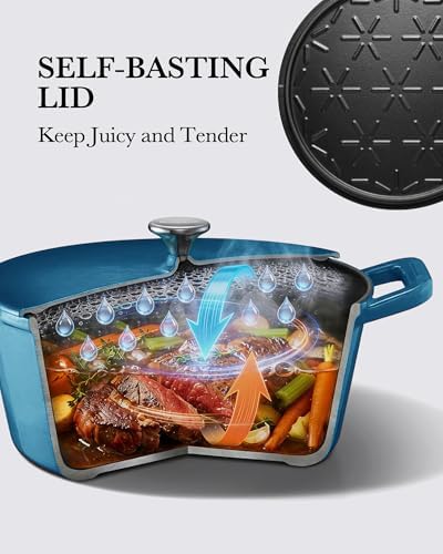 Dutch Oven Pot, 6QT Enameled Cast Iron Dutch Oven with Lid, Dual Handle, Dutch Pot for Sourdough Bread Baking, Braising & Roasting, 500℉ Oven Safe, All Cooktops Compatible, Marine